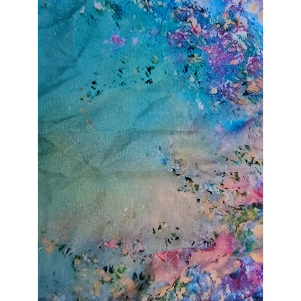 Plus Size 2X Vibrant Watercolor Floral Ruffle Bell Sleeve V-Neck Blouse - Picture 4 of 5